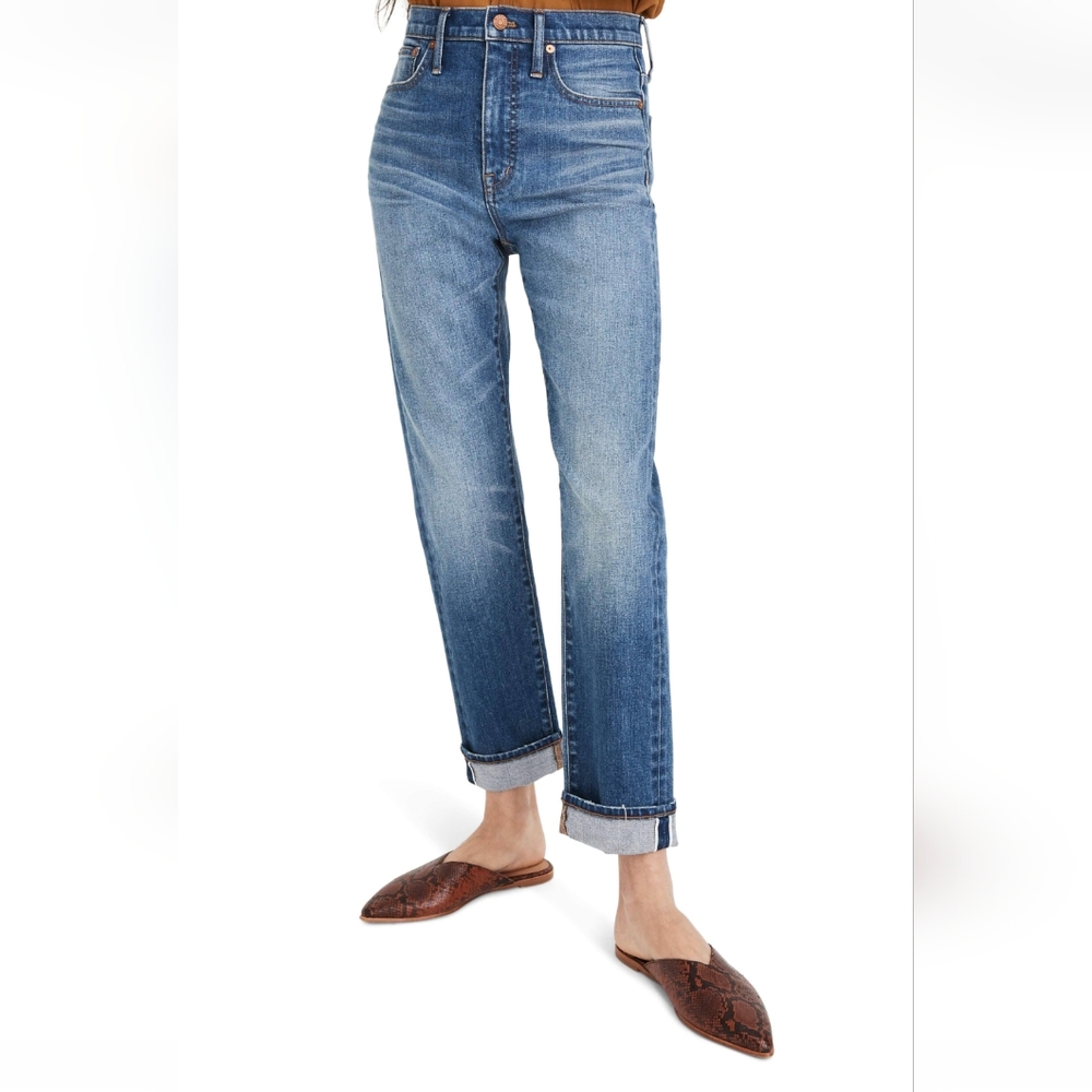 Madewell Women's Blue Solid Mid Rise Stovepipe Straight Leg Jeans Size 24